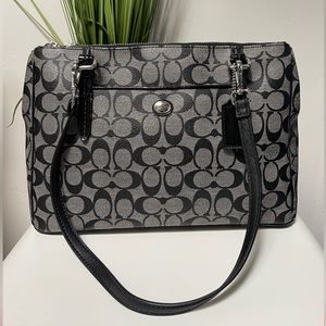Coach F25603 Peyton Black Signature Jordan Double Zip Tote